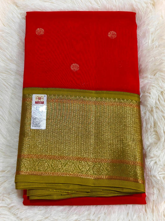 Pure Kanchipuram Silk Saree – Regal Red with Olive Green Zari Border