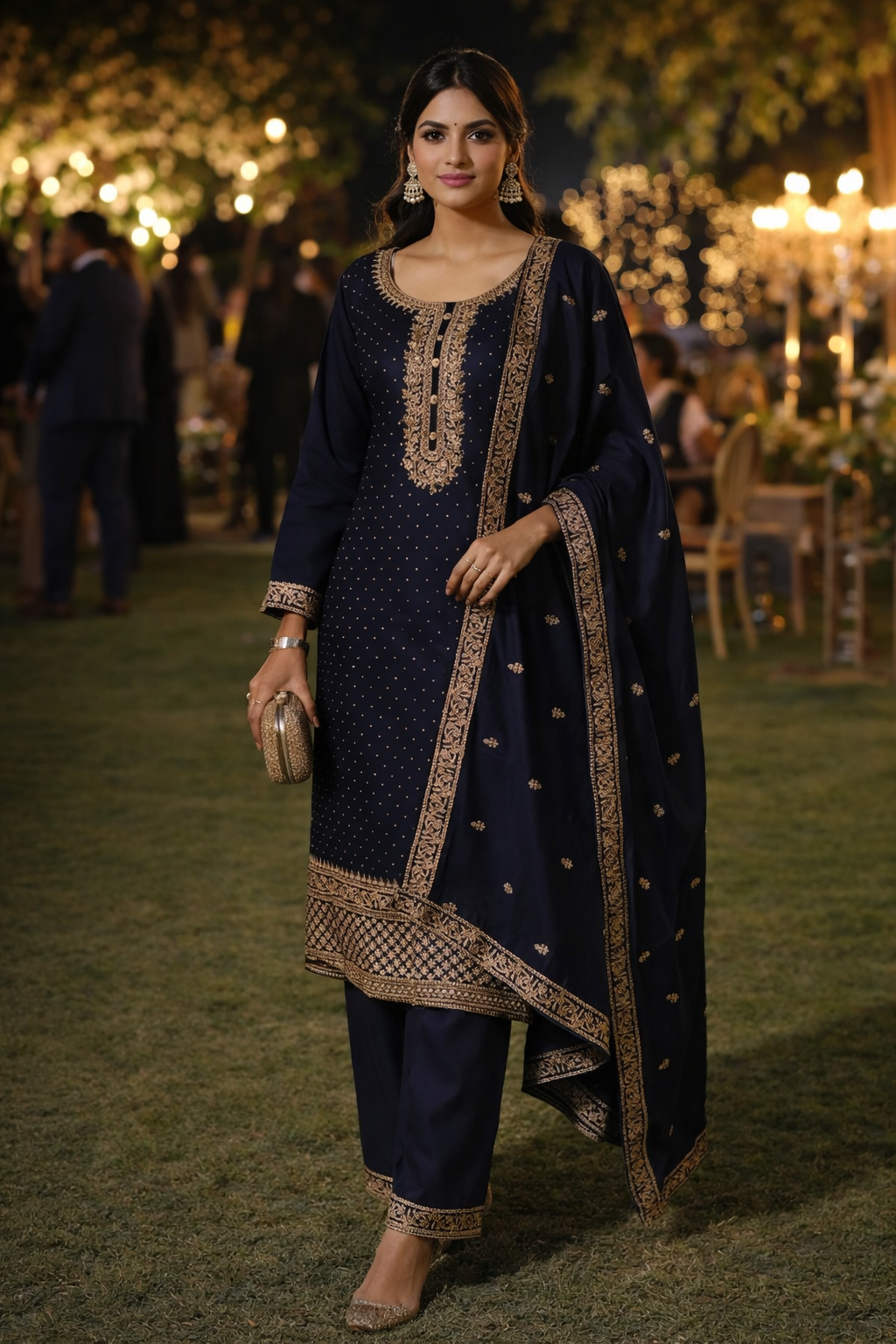 Elegant Navy Blue Embroidered Salwar Suit – Medium (M)