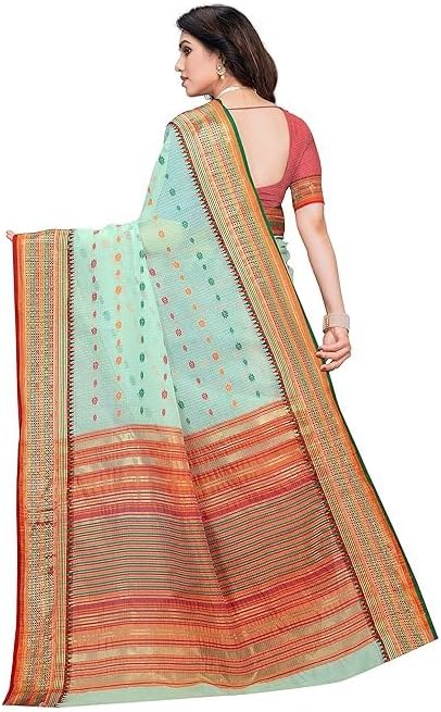 Cotton Saree – Mint Green with Traditional Woven Border