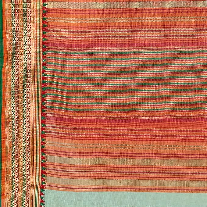 Cotton Saree – Mint Green with Traditional Woven Border