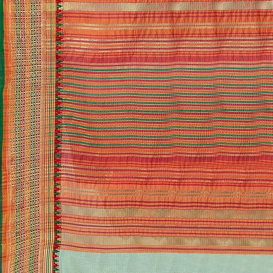 Cotton Saree – Mint Green with Traditional Woven Border